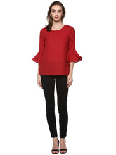 Load image into Gallery viewer, Red Georgette Round Neck Tees
