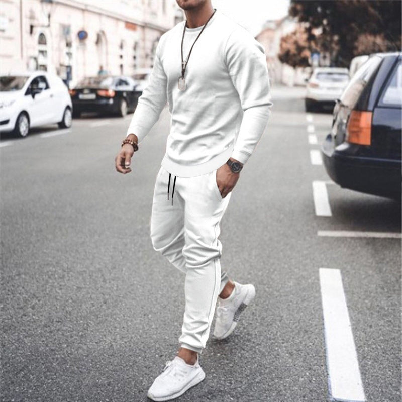 Long-sleeved casual suit men's solid color trendy sports suit