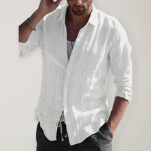 Load image into Gallery viewer, White Linen Button Down With Collar Long Sleeves
