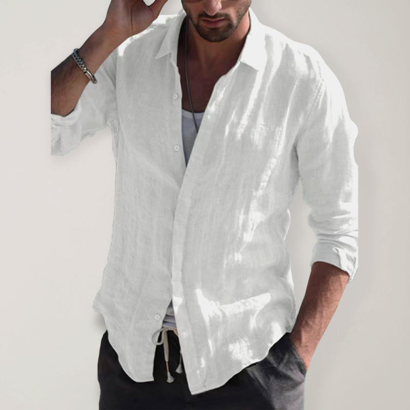 White Linen Button Down With Collar Long Sleeves