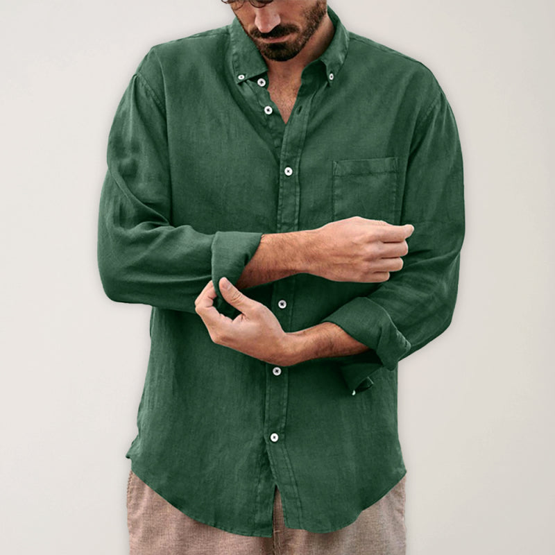 Linen Collared Button Shirt With Front Chest Pocket