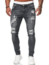 Load image into Gallery viewer, Men&#39;s Solid Color Ripped Stretch Skinny Distressed Jeans
