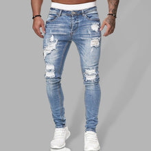 Load image into Gallery viewer, Men&#39;s Solid Color Ripped Stretch Skinny Distressed Jeans
