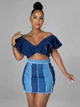 Load image into Gallery viewer, Women&#39;s High Waist Patchwork Washed Pleated Denim Skirt
