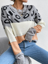 Load image into Gallery viewer, Women’s Leopard Colorblock Knit Sweater
