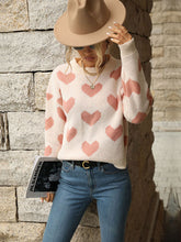 Load image into Gallery viewer, Knit Casual Heart Long Sleeve Pink Sweater
