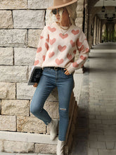 Load image into Gallery viewer, Knit Casual Heart Long Sleeve Pink Sweater
