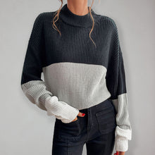 Load image into Gallery viewer, Women’s Fashionable Color Block Ombre Knit Sweater With High Neckline
