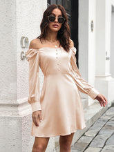 Load image into Gallery viewer, Women&#39;s color satin love collar bubble sleeve French Long Sleeve Dress
