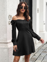 Load image into Gallery viewer, Women&#39;s color satin love collar bubble sleeve French Long Sleeve Dress
