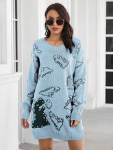Load image into Gallery viewer, Women&#39;s Dinosaur cartoon jacquard V-neck falling shoulder long sleeve wool dress
