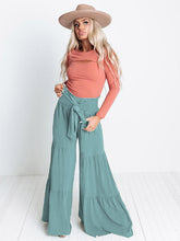 Load image into Gallery viewer, Lace Up Elastic Waist Pleated Wide Leg Pants
