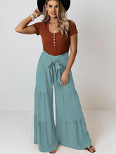 Load image into Gallery viewer, Lace Up Elastic Waist Pleated Wide Leg Pants
