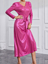 Load image into Gallery viewer, Women’s Long Sleeve V Neck Maxi Dress With Faux Center Front Buttons
