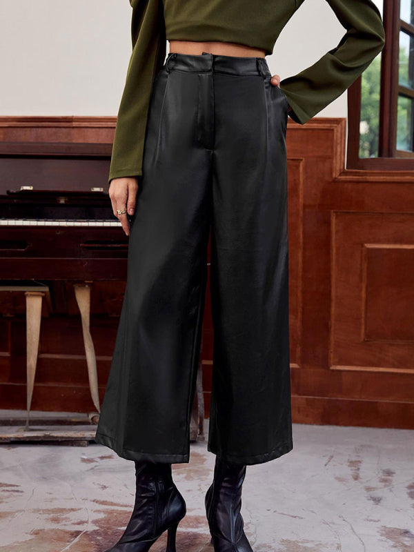 Women's Loose Trend Harem Straight Leather Pants