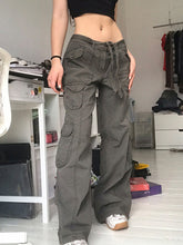 Load image into Gallery viewer, Multi-pocket work trousers low waist loose fitting casual denim trousers
