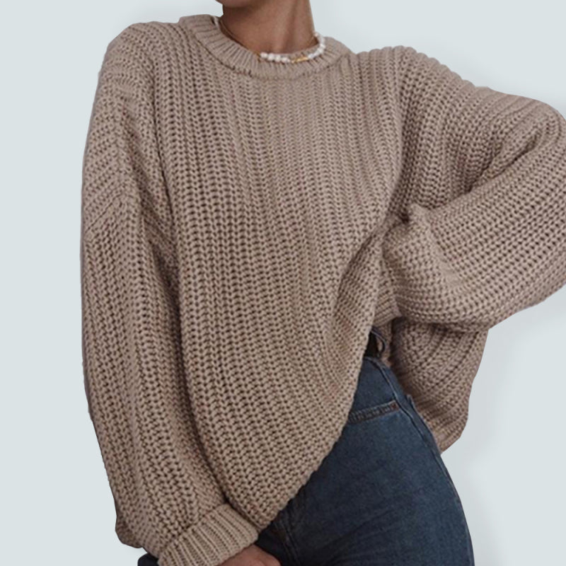 Women’s Loose Fit Pullover Staple Scoop Neck Knit Design Sweater