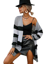 Load image into Gallery viewer, Women&#39;s Stripe Longline Cardigan Sweater

