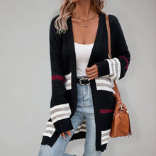 Load image into Gallery viewer, Women&#39;s Collarless Open Strip Print Open Front Long Cardigan

