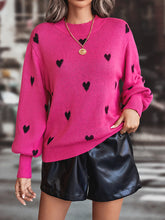 Load image into Gallery viewer, Women’s Heart Print Sweater With Mock Crew Neckline And Dropped Shoulders
