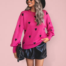 Load image into Gallery viewer, Women’s Heart Print Sweater With Mock Crew Neckline And Dropped Shoulders
