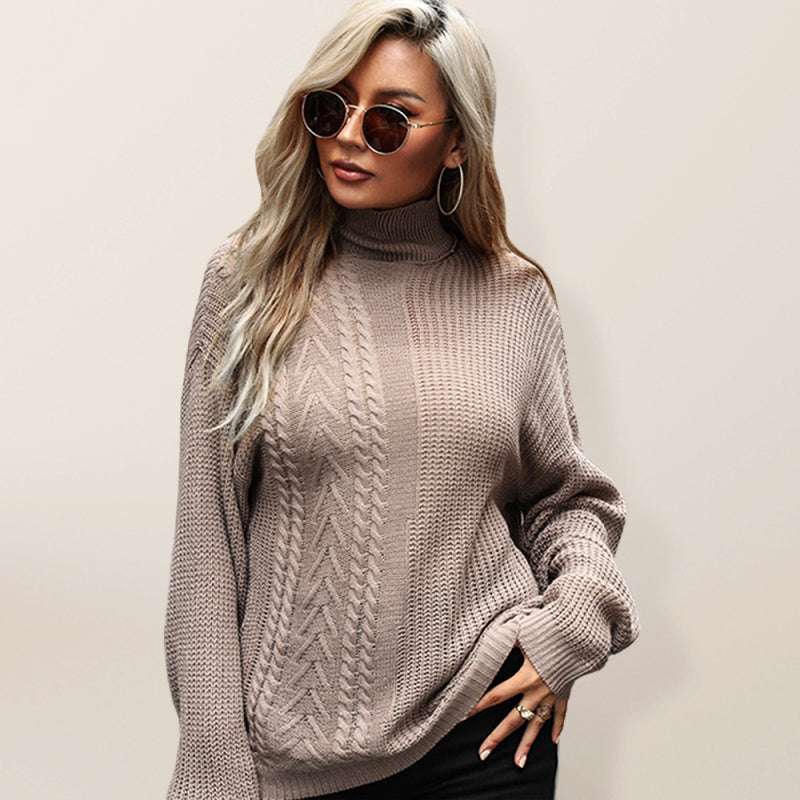 Women’s Chic Turtleneck Cable Knit Long Sleeve Sweater