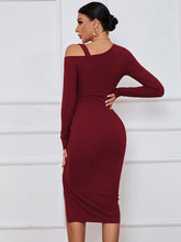 Load image into Gallery viewer, Women’s Long Sleeve Off The Shoulder Neckline Dress With Extra Strap And Front Thigh Leg Slit

