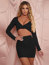 Load image into Gallery viewer, Women’s Sexy Two Piece Set With Long Sleeve Wrap Top And Ruffled Skirt
