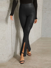 Load image into Gallery viewer, Women’s Pull-on Style High Rise Faux Leather Pants With Slits
