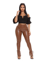 Load image into Gallery viewer, Women’s Vegan Leather Pants With Adjustable Suspender Straps And Slit
