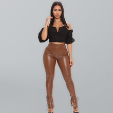 Load image into Gallery viewer, Women’s Vegan Leather Pants With Adjustable Suspender Straps And Slit
