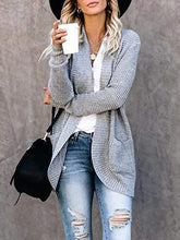 Load image into Gallery viewer, Women’s Solid Color Shawl Collar Patch Pockets Open Front Long Sleeves Knit Cardigan
