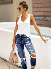 Load image into Gallery viewer, Women’s Five-pocket Style Ripped Straight Leg Cuffed Denim Jeans

