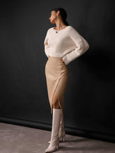 Load image into Gallery viewer, Women’s Solid Color Front Slit Faux Leather Midi Pencil Skirt
