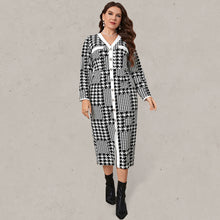 Load image into Gallery viewer, Women’s Plus Size Plaid Pattern Long Sleeve V Neck Textured Button Front Shift Dress
