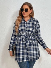 Load image into Gallery viewer, Women’s Plus Size Plaid Pattern Long Sleeve Button Down Waist Tie Longline Shirt
