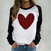 Load image into Gallery viewer, Valentine&#39;s Day Pink Heart Raglan Pullover Casual Printed Round Neck Top
