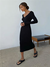 Load image into Gallery viewer, Slim long-sleeved knitted women&#39;s bottoming fashion all-match dress
