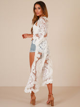 Load image into Gallery viewer, Embroidered lace bikini and mesh cardigan beach cover-up

