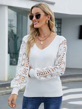 Load image into Gallery viewer, Women’s Solid Color Lace Sleeve Sweater
