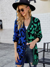 Load image into Gallery viewer, Women&#39;s mid-length leopard print stitching sweater knitted cardigan coat
