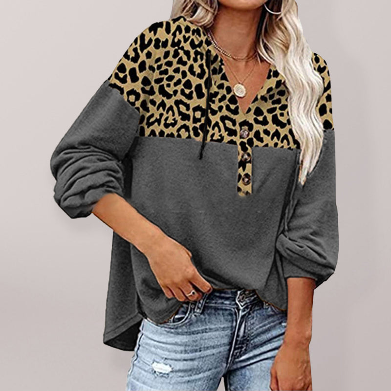 Women's New Tops Printed Stitching Loose Thickened Fleece Sweater