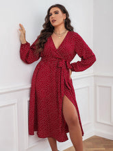 Load image into Gallery viewer, Plus size big pendulum polka dot long sleeve commuter red dress
