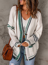 Load image into Gallery viewer, Women&#39;s Mixed Stripe Cable Knit V Neck Cardigan
