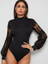 Load image into Gallery viewer, Women&#39;s Solid Color Lace Sleeve Long Sleeve Bodysuit
