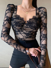 Load image into Gallery viewer, Women&#39;s Sweetheart Neck Silhouette Lace Detailing With Sheer Sleeves Top
