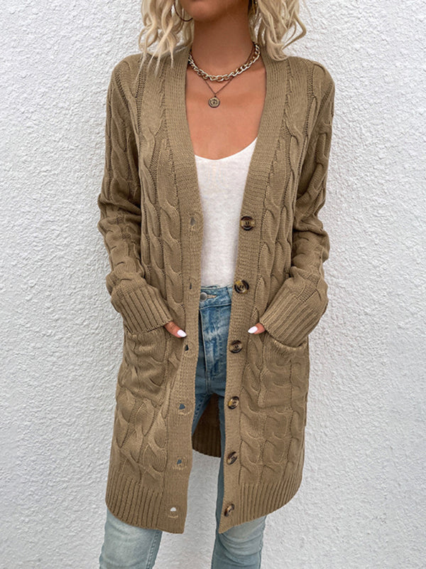 Long Twist Sweater New Arrival Button Straight Pocket Cardigan