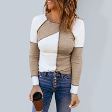 Load image into Gallery viewer, Women&#39;s Knitted Long Sleeve Round Neck Contrast Color T-Shirt
