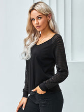 Load image into Gallery viewer, Women&#39;s stitching see-through striped long-sleeved V-neck T-shirt

