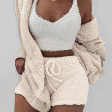 Load image into Gallery viewer, Plush Homewear Casual 3-piece Pajamas Long Sleeve Navel Vest Shorts Set
